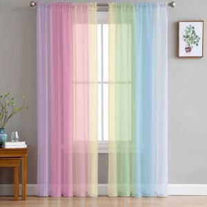 Multicolor Polyester Floral 7ft Sheer Eyelet Door Curtains (2 Pcs)