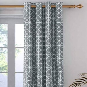 Grey Geometric 100% Cotton 5 Ft Blackout Eyelet Window Curtain