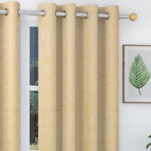 Cream Floral Velvet 8 Ft Blackout Eyelet Door Curtains (Set of 2)