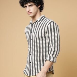 Men’s Crochet Shirt with Black & White Stripes