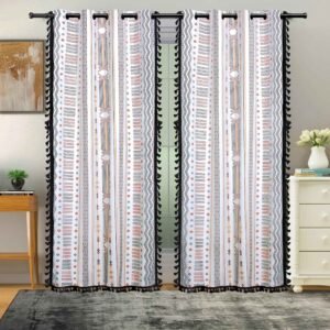 Red Cotton Geometric 7Ft Light Filtering Eyelet (Set Of 2) Door Curtains