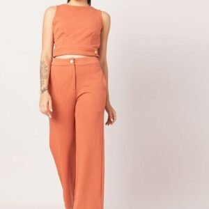 Sleeveless Crop Top with Straight-Leg Pants Co-ord Set