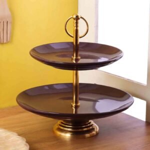 Crey Maroon & Gold Metal Appetizer Platter,