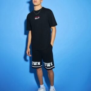 Men’s Black Oversized Matching Set – Sporty & Stylish