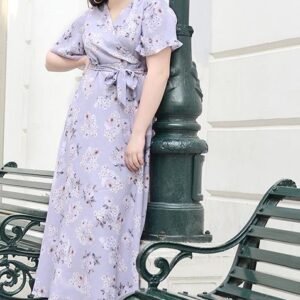 Complete Lilac Floral Wrap Maxi Dress with Belt