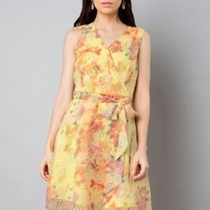 Yellow High-Low Dress with Floral Dot Print